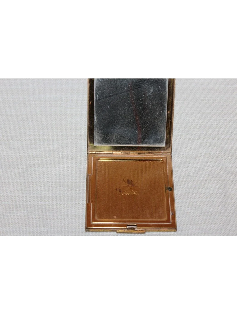 Vintage Elgin American Gold Tone Floral Enamel Beauty Compact Mirror Powder Case